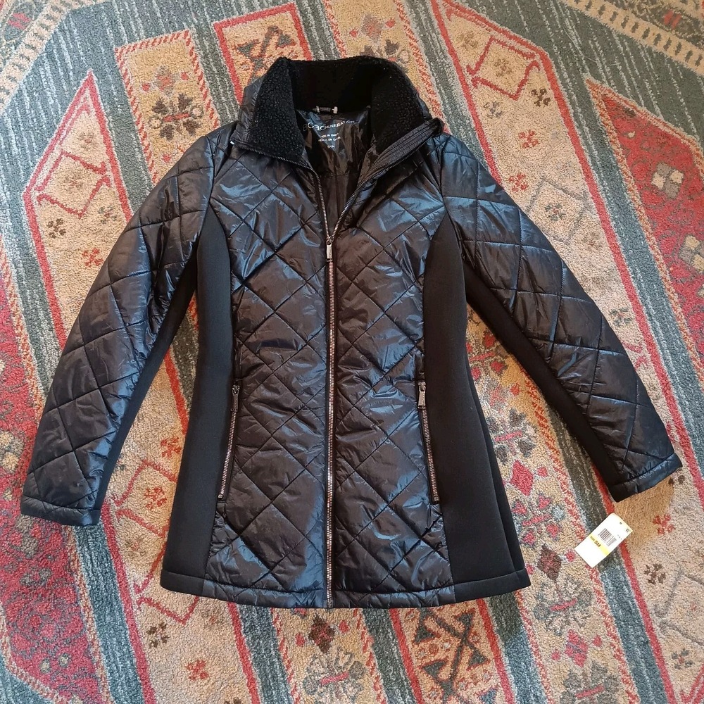BCBGeneration Ultra Lightweight Packable Nylon Down Hooded Jacket Black Size S